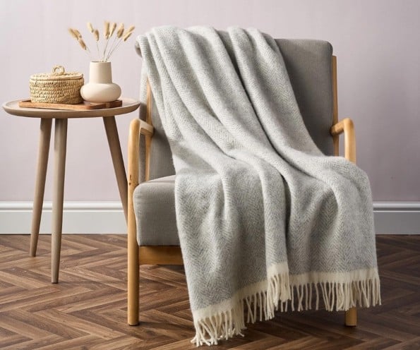 Clifton Herringbone Light Grey Blankets